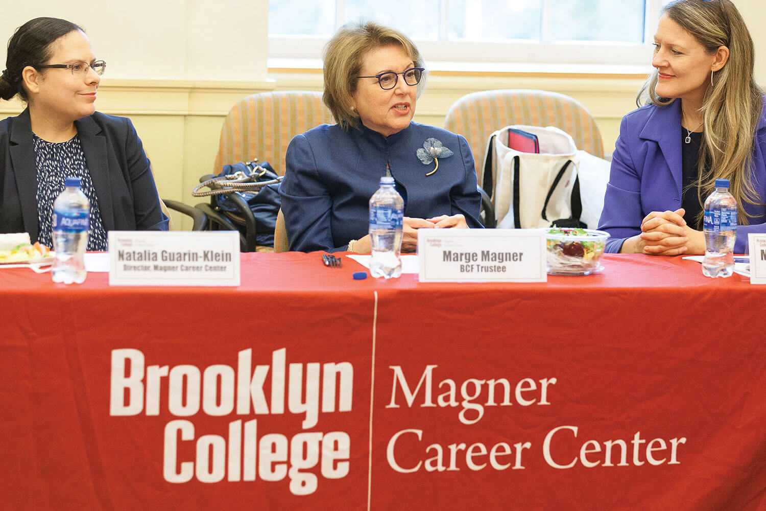 Marge Magner ’69 (center) with President Michelle J. Anderson and director of the Magner Career Center, Natalia Guarin Klein at the annual internship luncheon.