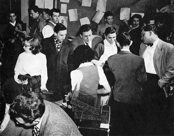 Students in the Vanguard offices in 1950.